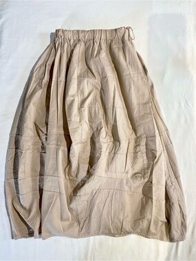 Neutral Taupe Gathered Midi Skirt
